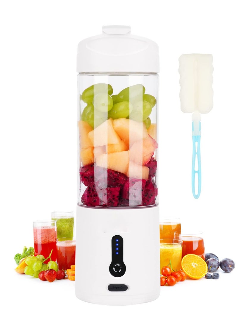 Zikra Portable Blender for Shakes and Smoothies, 532ML Type-C USB Rechargeable Blender, Powerful Mini Juice Blender with 6 Blades Ice Tray and Cleaning Brush for Travel Sports Kitchen(White) - Image 1