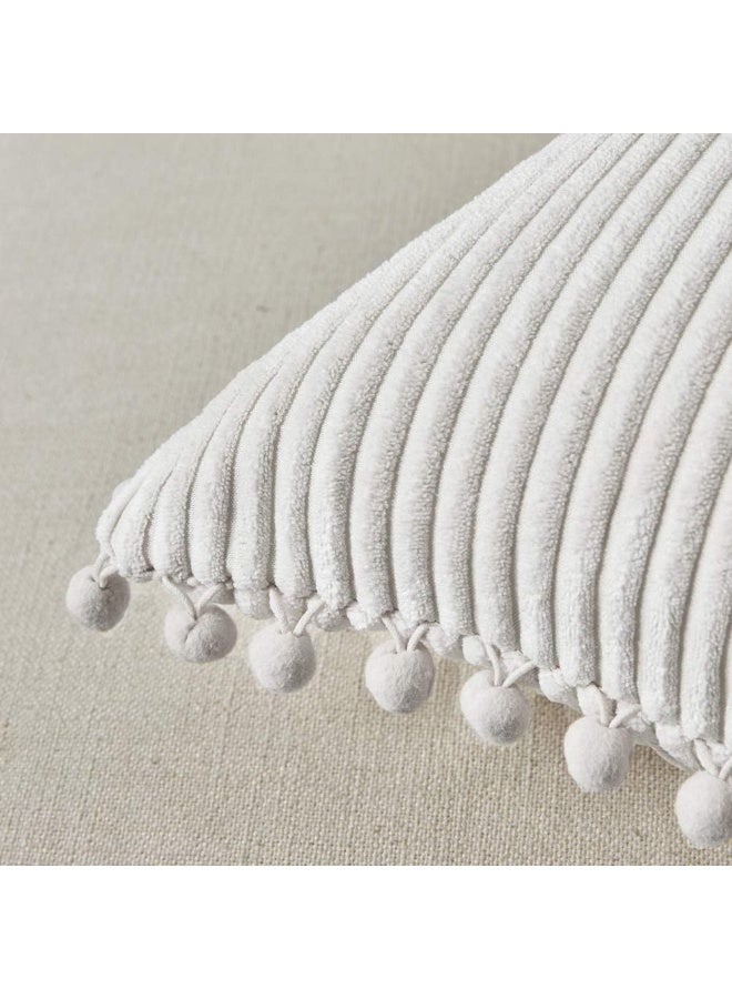 2-Pack Cream Corduroy Pom Pom Throw Pillow Covers, 18x18 Inch - Image 4