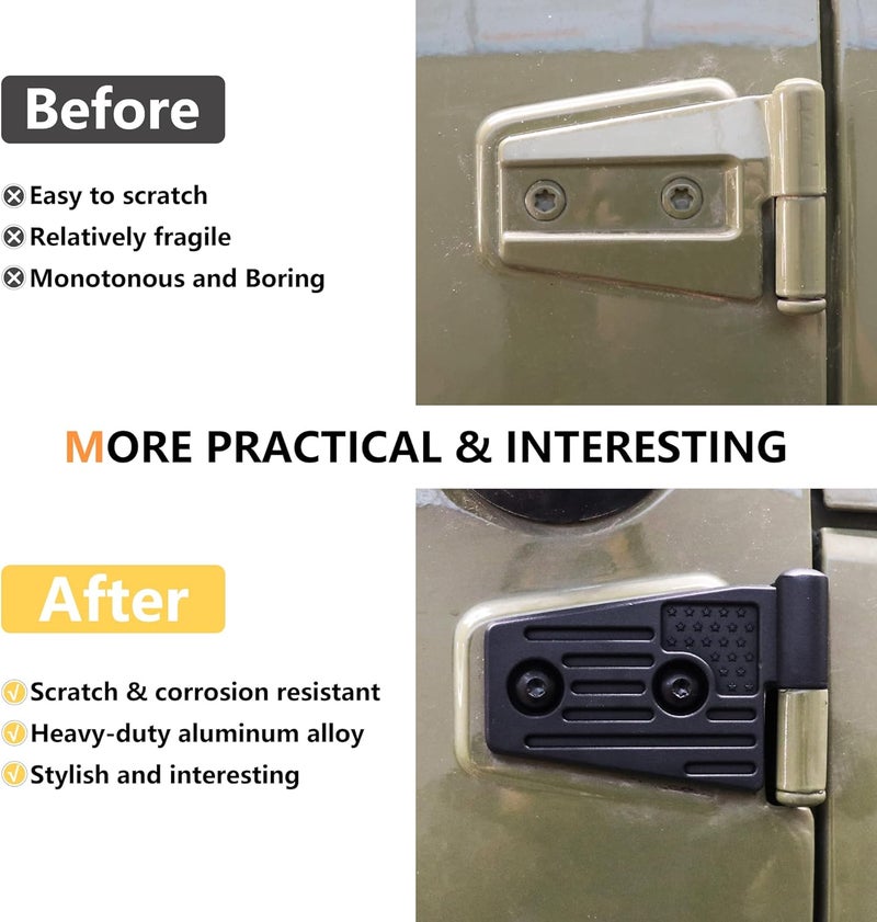 RERPRO JK Aluminum Door Hinge Kit for 2017-2018 Jeep Wrangler JK JKU Unlimited - 8 Pieces Black - Image 2