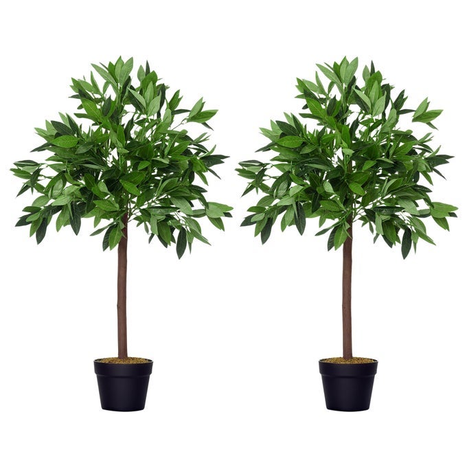 ARTIFICIAL BAY LAUREL TOPIARY TREES WPOT FAKE SET OF 2 90CM3FT INDOOR OUTDOOR GREENERY PLANT HOME OFFICE GARDEN DECOR GREEN