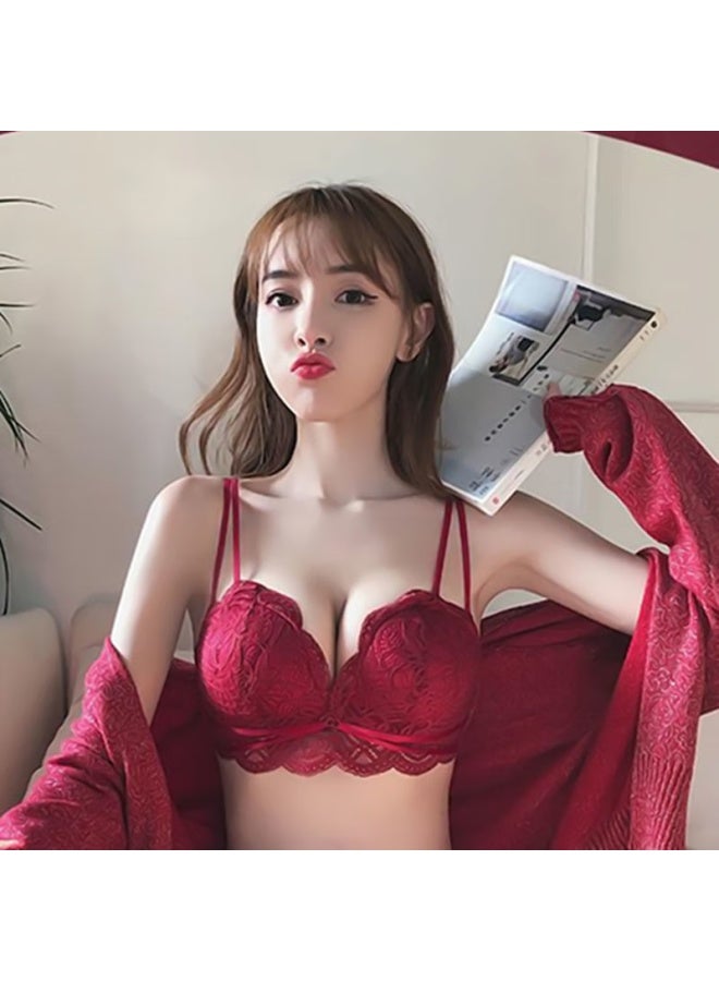 La Chapelle Wireless Red Bra Set For Women Push-up Shaping Anti-sagging Small Cup Lingerie Wedding Gift Box - Image 5