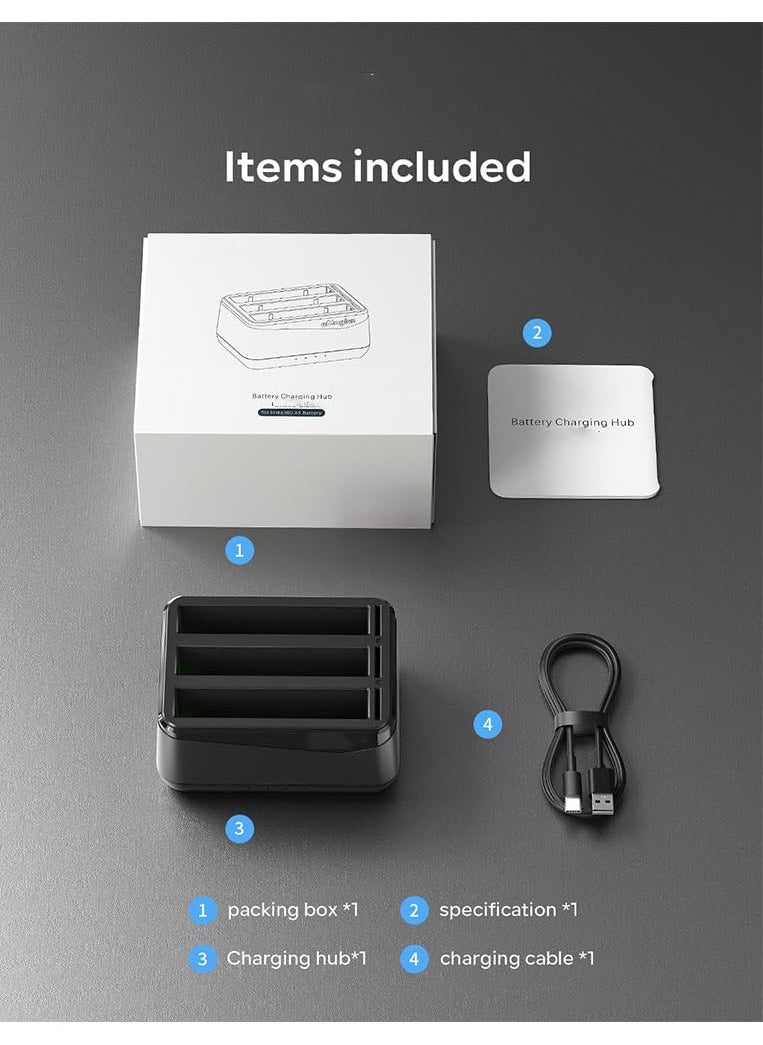 Generic - Battery Charger for Insta360 X4 with Misro SD Card Slots and USB Type C Cable Can Charge Three Batteries Simultaneously - Image 1