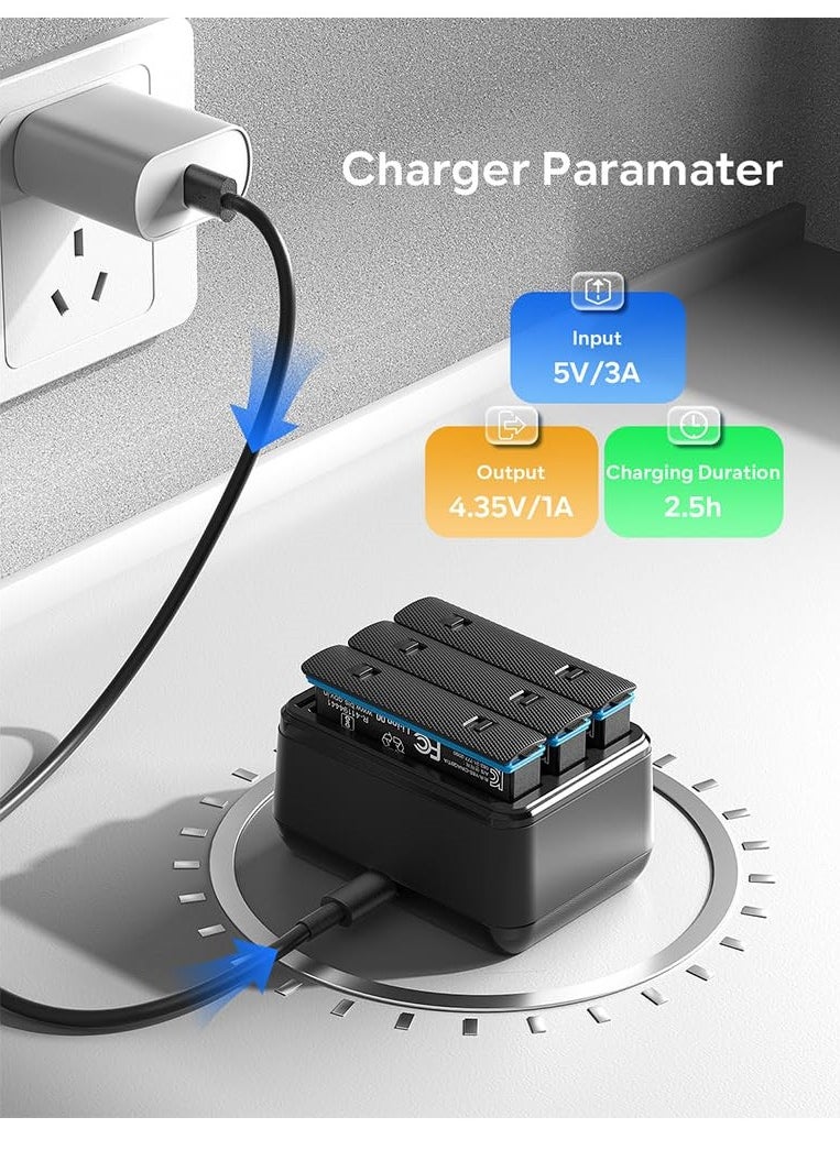 Generic - Battery Charger for Insta360 X4 with Misro SD Card Slots and USB Type C Cable Can Charge Three Batteries Simultaneously - Image 1