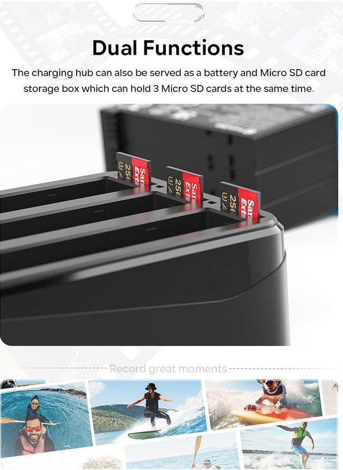 Generic - Battery Charger for Insta360 X4 with Misro SD Card Slots and USB Type C Cable Can Charge Three Batteries Simultaneously - Image 1