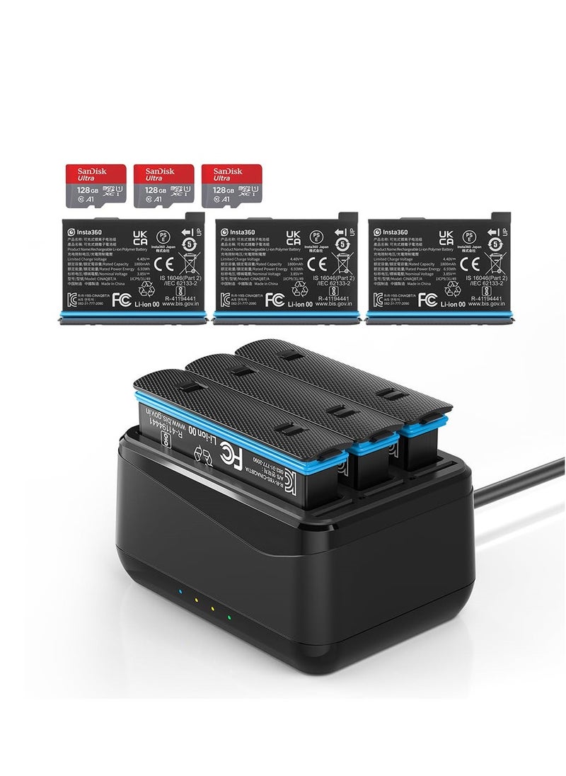 Generic - Battery Charger for Insta360 X4 with Misro SD Card Slots and USB Type C Cable Can Charge Three Batteries Simultaneously - Image 1