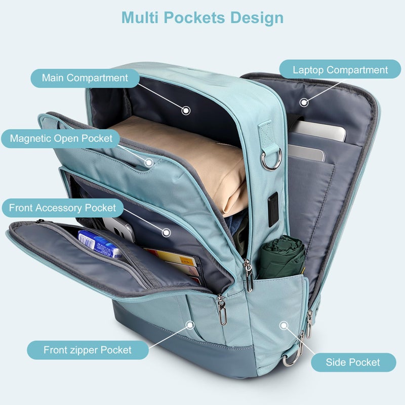 PIJUSHI Laptop Backpack for Women Men Personal Item Travel Backpack Convertible Carry on Bag Flight Approved(PE042 Teal Blue) - Image 3