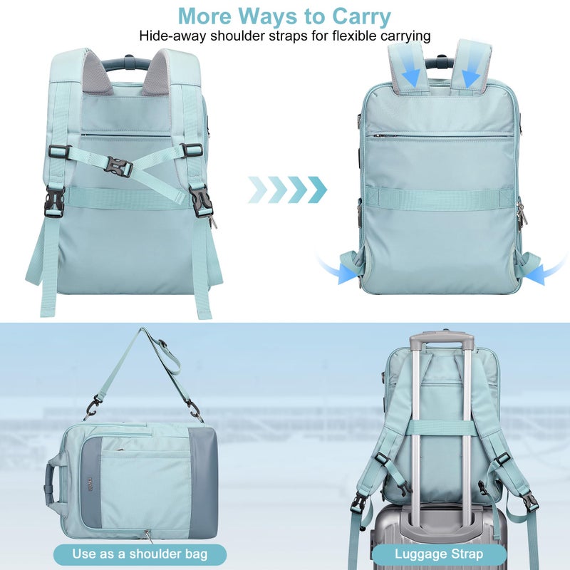 PIJUSHI Laptop Backpack for Women Men Personal Item Travel Backpack Convertible Carry on Bag Flight Approved(PE042 Teal Blue) - Image 4