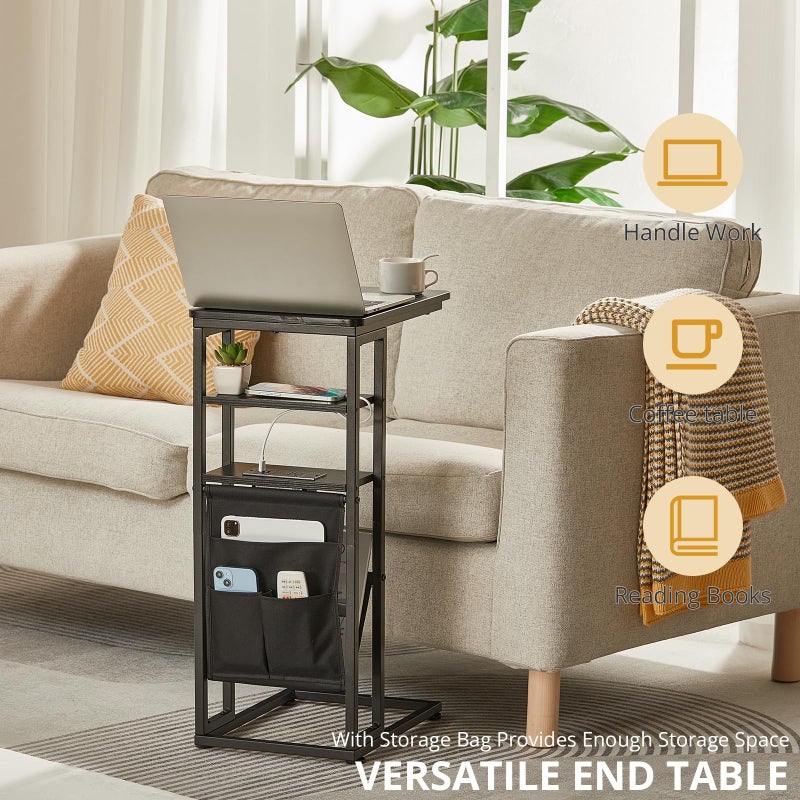 ZEXVIDA C Shaped End Table with Charging Station, 28"(H) 3-Tier C Table with Storage Bag, Under Couch Table C-Shaped End Table with Storage Shelves and Bag for Living Room, Bedroom, or Office - Image 4
