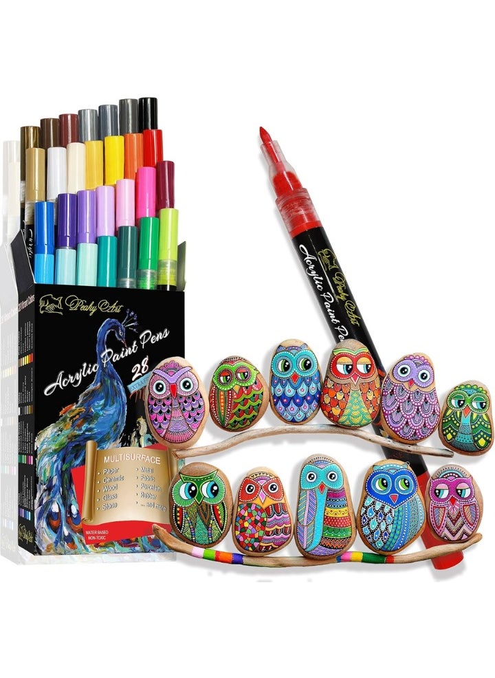 Peaky Art Peaky Art Acrylic Paint Markers Set Water Based Extra Fine Tip Acrylic Markers for Coloring Rock Stone Painting Canvas Ceramic Wood & More Professional Coloring Markers for Artists 28 Colors 0.7mm  - Image 1