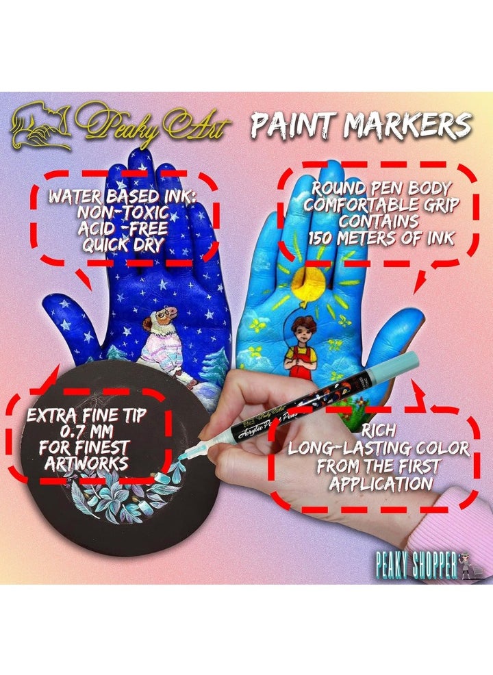 Peaky Art Peaky Art Acrylic Paint Markers Set Water Based Extra Fine Tip Acrylic Markers for Coloring Rock Stone Painting Canvas Ceramic Wood & More Professional Coloring Markers for Artists 28 Colors 0.7mm  - Image 5
