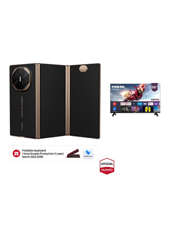 HUAWEI Mate XT Ultimate Design Triple Fold Dual SIM Black 16GB RAM 1TB + Keyboard + 1 year Huawei Care Plus + Nikai 55inch 4K UHD Smart LED TV - Middle East Version - Image 1