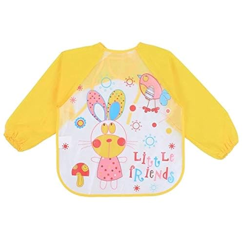 FOK Full Sleeves Washable Waterproof Bib for Babies and Kids - Yellow, Set of 1 - Image 1
