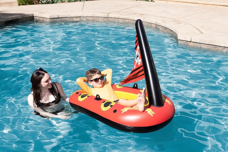 Poolmaster Pirate Boat Inflatable Swimming Pool Float with Skull and Crossbones Design - Image 3