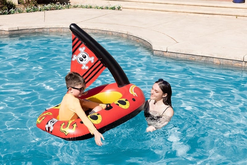Poolmaster Pirate Boat Inflatable Swimming Pool Float with Skull and Crossbones Design - Image 4