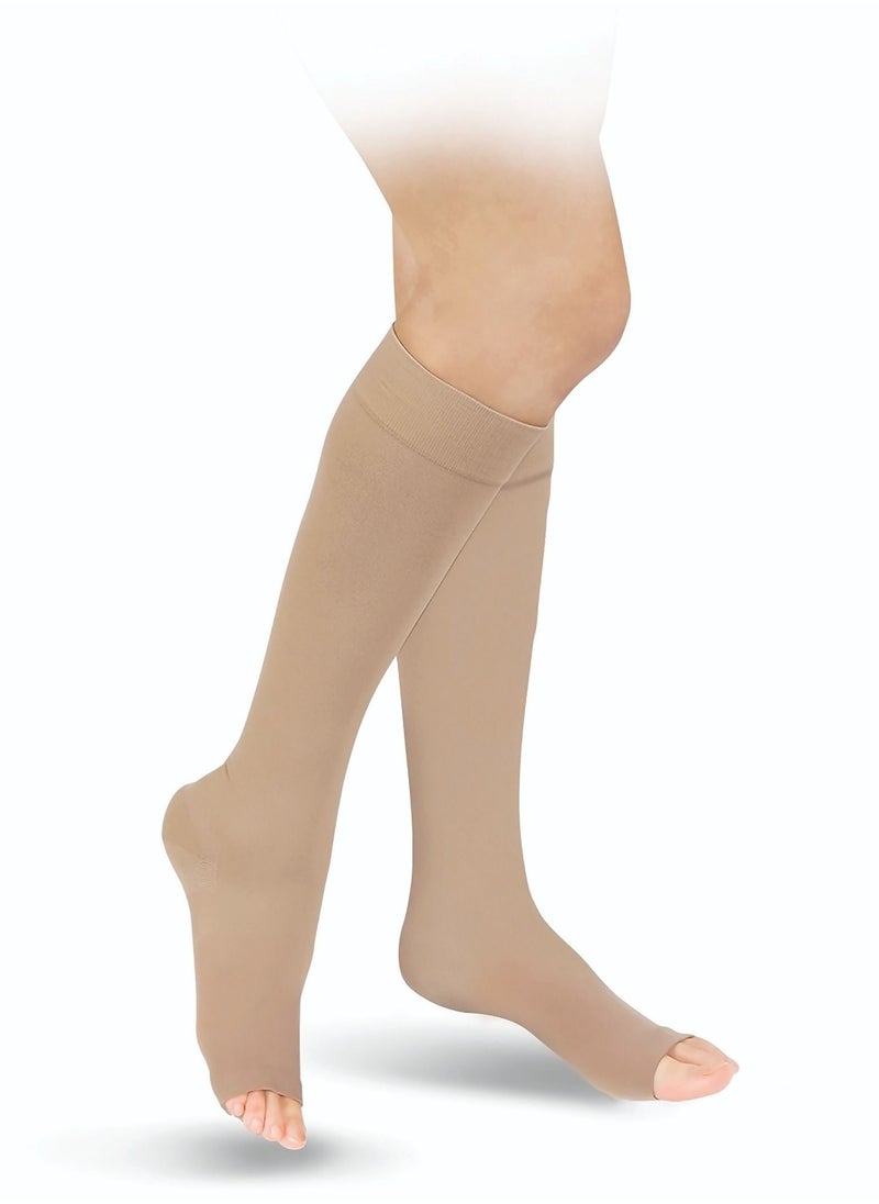 GO SILVER Knee High Compression Socks, Class 1 (18-21 Mmhg) Open Toe Flesh  - Image 2