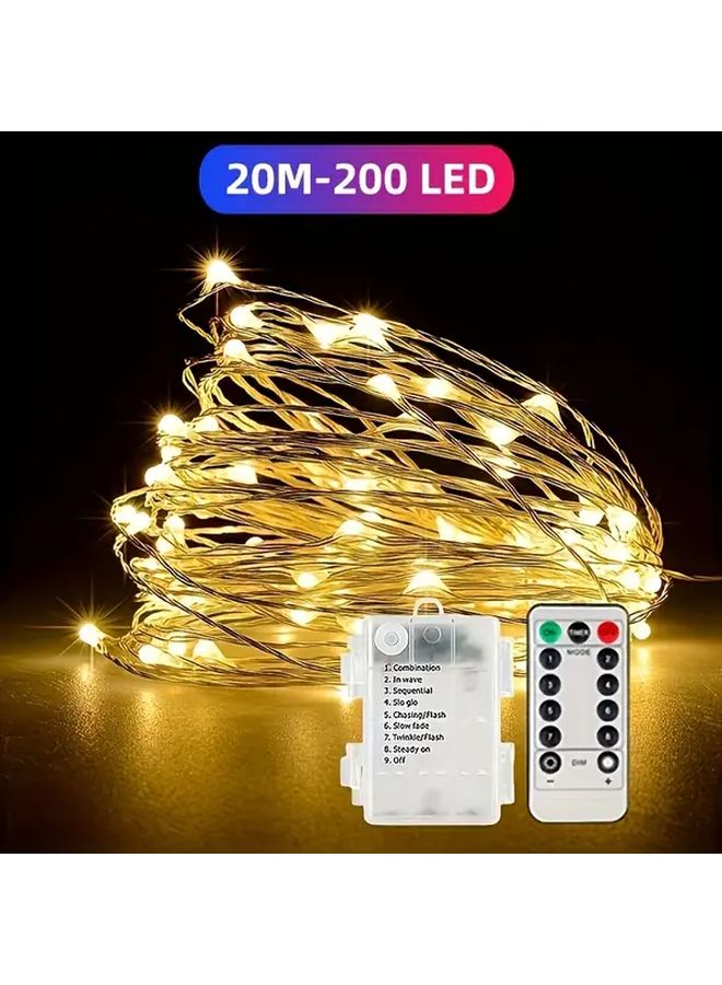 200 مصباح LED 787 بوصة ضوء أبيض دافئ أضواء خرية تعمل بالبطارية مع مؤقت عن بعد لديكور عيد الميلاد والزفاف - Image 1