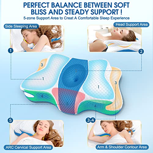CHxxy Cervical Neck Pillow for Pain Relief Sleeping, Contour Memory Foam Pillows, Ergonomic Side Sleeper Pillows for Adults, Orthopedic Neck Support Pillow for Back Stomach Sleepers-King Size - Image 4