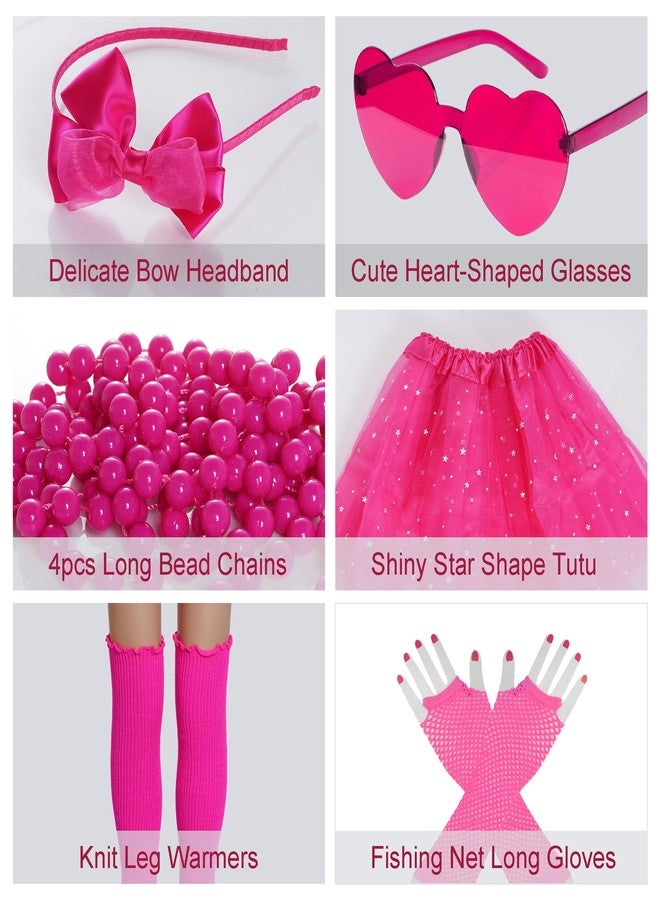 Miayon 80s Costume Accessories 90s Neon Tutu Outfit 80s 90s Theme Neon Party Fancy Cosplay Outfit (Rose red) - Image 5