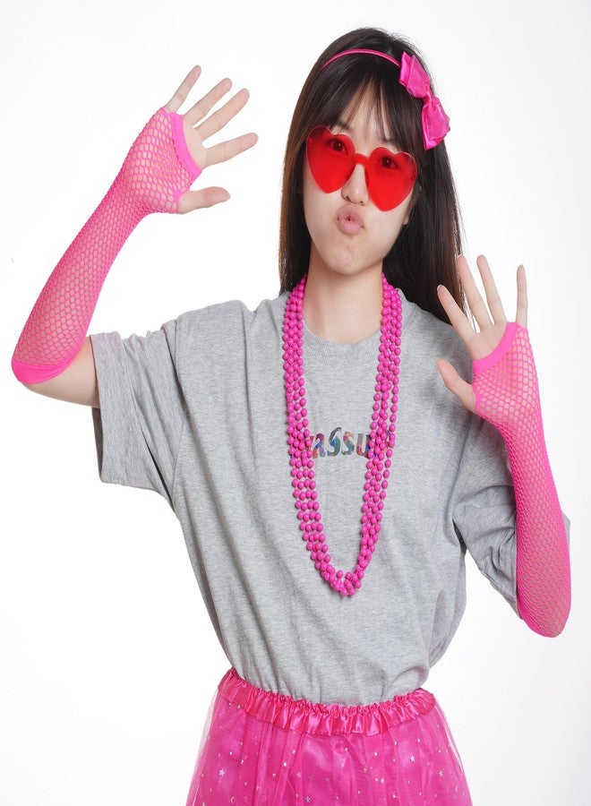 Miayon 80s Costume Accessories 90s Neon Tutu Outfit 80s 90s Theme Neon Party Fancy Cosplay Outfit (Rose red) - Image 4
