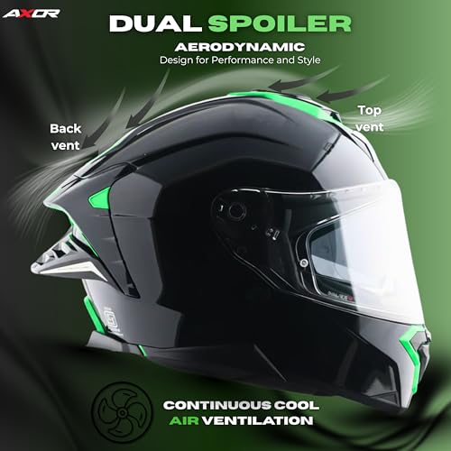 Axor Brutale Corsa Helmet – Dual Spoiler | ECE 22.06, ISI & DOT Certified | Race-Ready Fit with D-Ring & UV-Protected Visor-Black Green, Size:M - Image 2