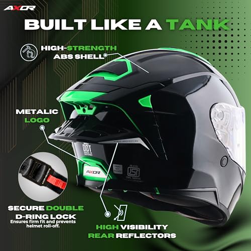 Axor Brutale Corsa Helmet – Dual Spoiler | ECE 22.06, ISI & DOT Certified | Race-Ready Fit with D-Ring & UV-Protected Visor-Black Green, Size:M - Image 4