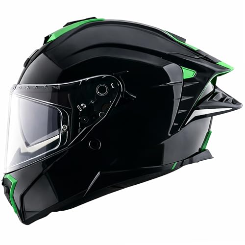 Axor Brutale Corsa Helmet – Dual Spoiler | ECE 22.06, ISI & DOT Certified | Race-Ready Fit with D-Ring & UV-Protected Visor-Black Green, Size:M - Image 1