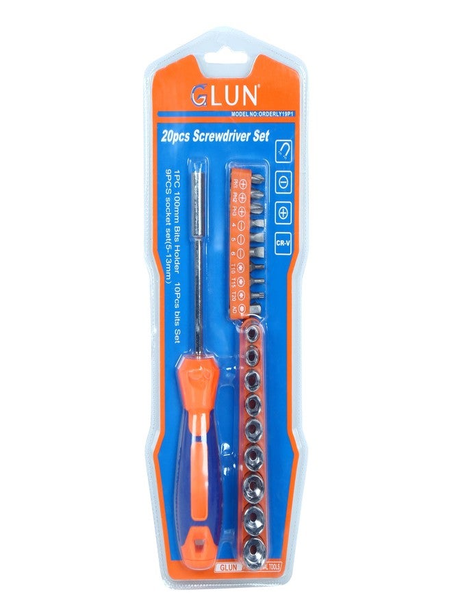GLUN طقم مفكات براغي GLUN® Essentials مكون من 20 قطعة، رؤوس فولاذية مغناطيسية قابلة للتبديل للاستخدام المنزلي وأكثر - Image 4