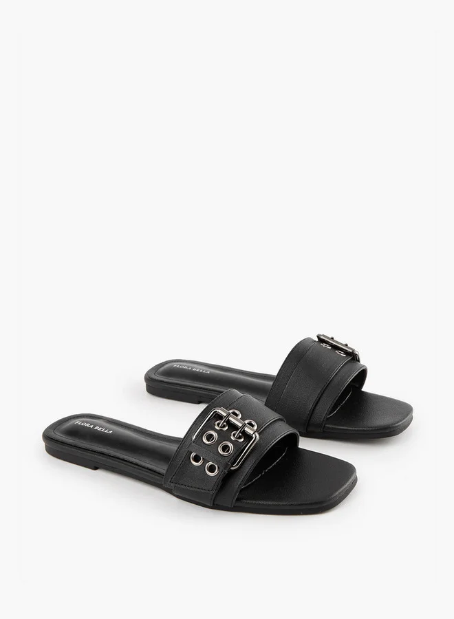 Flora Bella By Shoexpress Buckle Accent Slip-On Flat Sandals
