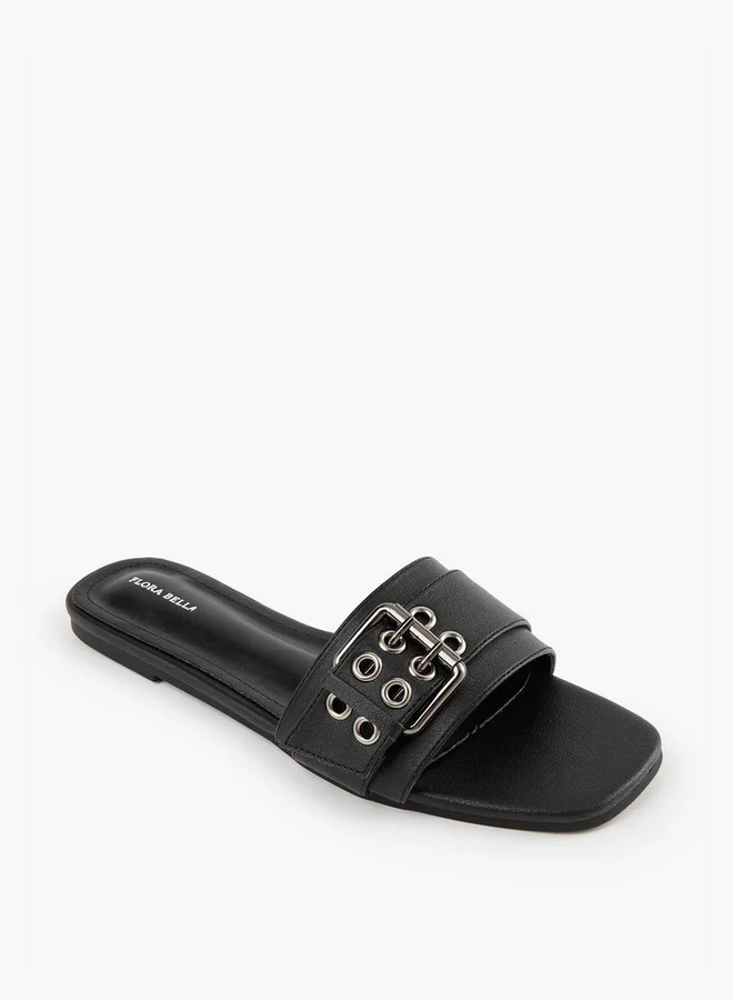 Flora Bella By Shoexpress Buckle Accent Slip-On Flat Sandals
