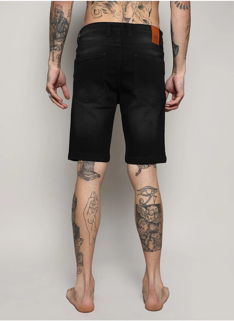 Campus Sutra Men's Black Distressed Denim Shorts