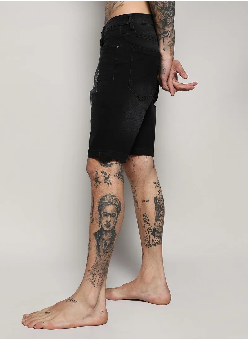 Campus Sutra Men's Black Distressed Denim Shorts