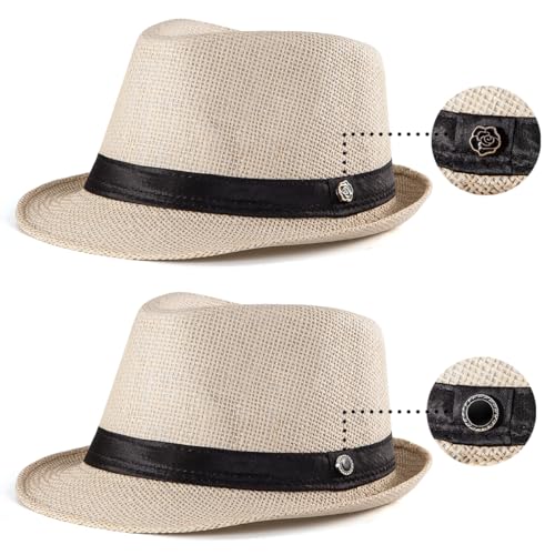 LADYBRO XL Beige Straw Fedora Hats for Men Summer Trilby Beach Travel Casual, 7 1/2 - Image 3