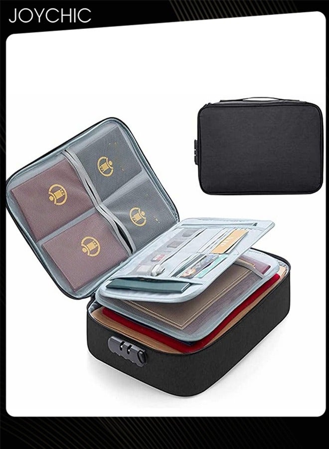 Joychic Multi-layer Large Capacity Family Document Storage Bag Laptop Contracts Passport Certificates Holder Organizer Home Office Travel Security Bag with Lock Black  - Image 1