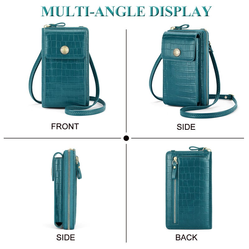 PEACOCKTION Peacocktion Small Crossbody Cell Phone Purse Wallet for Women, Shoulder Bag with Credit Card Slots, Blue Croc  - Image 2