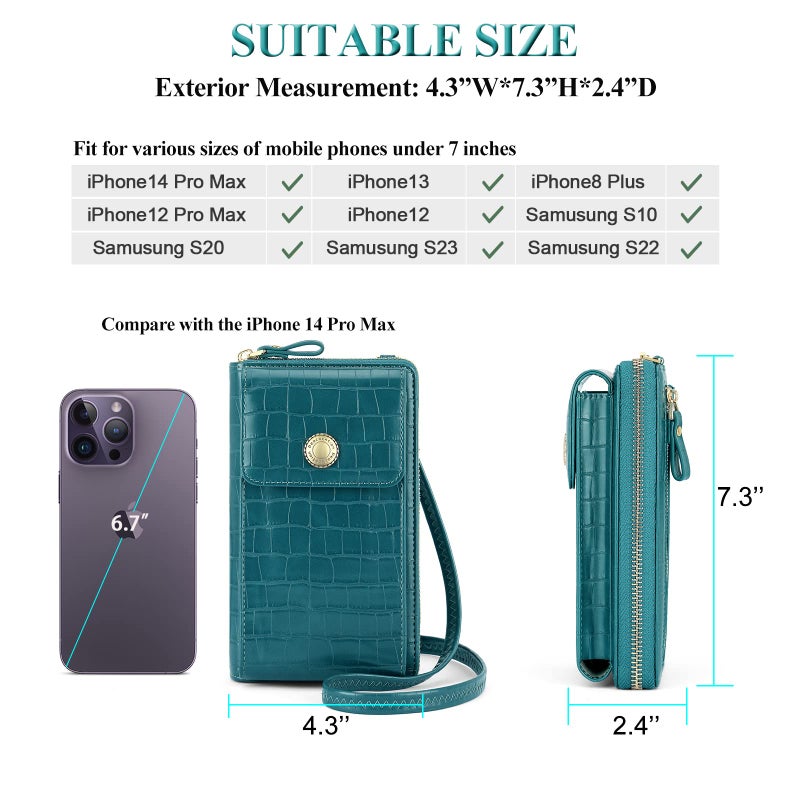 PEACOCKTION Peacocktion Small Crossbody Cell Phone Purse Wallet for Women, Shoulder Bag with Credit Card Slots, Blue Croc  - Image 5