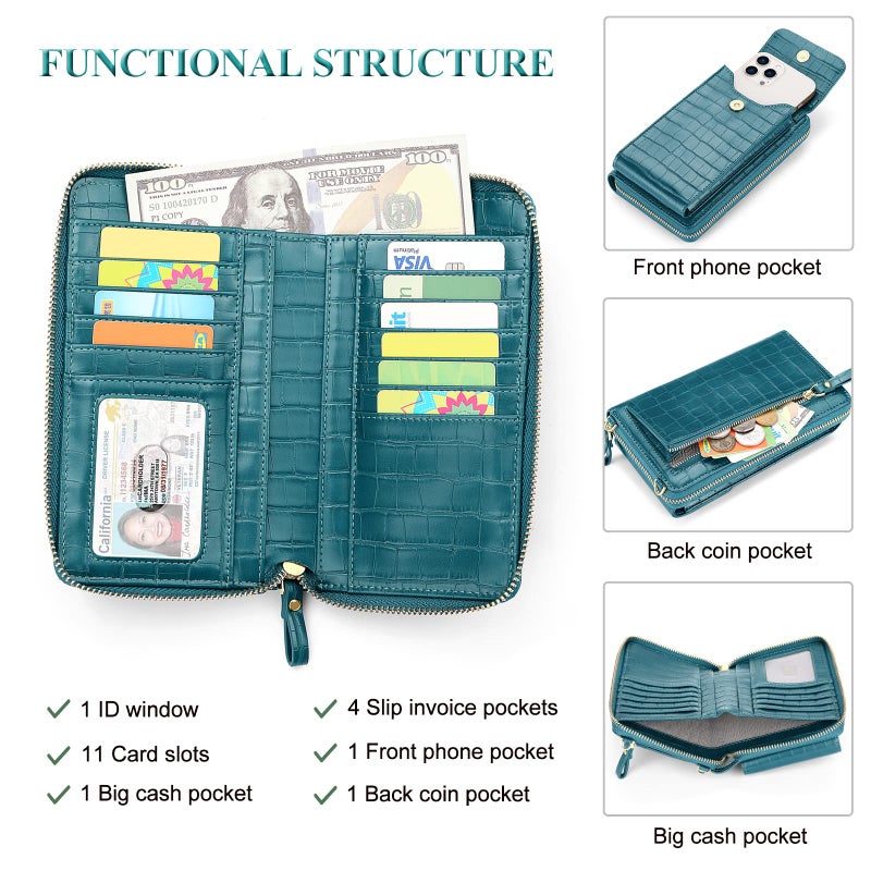 PEACOCKTION Peacocktion Small Crossbody Cell Phone Purse Wallet for Women, Shoulder Bag with Credit Card Slots, Blue Croc  - Image 3