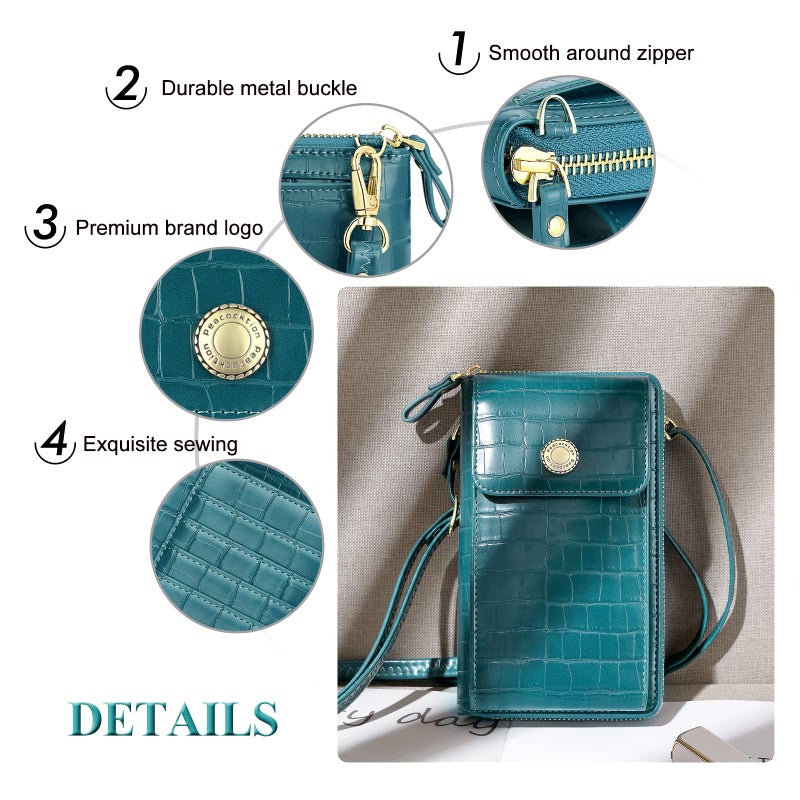 PEACOCKTION Peacocktion Small Crossbody Cell Phone Purse Wallet for Women, Shoulder Bag with Credit Card Slots, Blue Croc  - Image 4