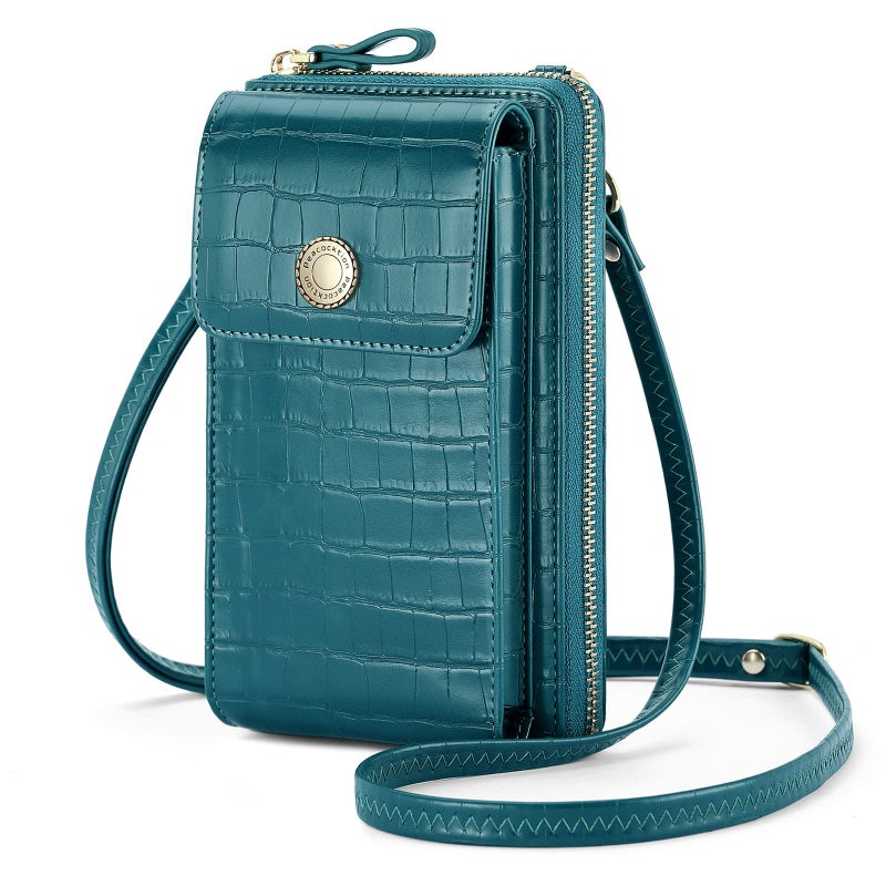 PEACOCKTION Peacocktion Small Crossbody Cell Phone Purse Wallet for Women, Shoulder Bag with Credit Card Slots, Blue Croc  - Image 1