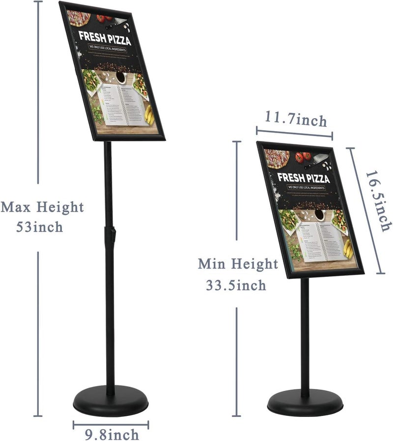 هوكور حامل لافتات على قاعدة، حامل لافتات قابل للتعديل من الألومنيوم قائم على الأرض للملصقات والقوائم والإعلانات والمبيعات وحامل عرض الإشعارات (أسود، A3) - Image 3