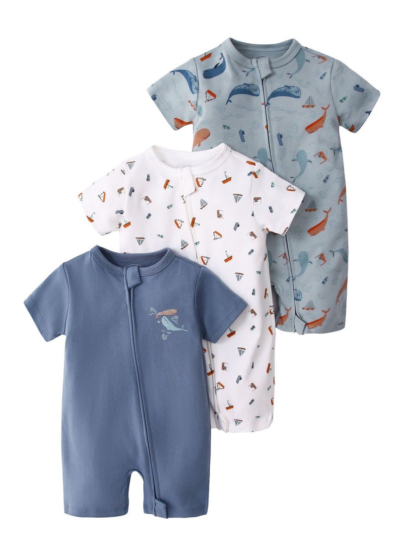 CICILADY Baby 3-Pack Short-Sleeve Onesies Bodysuit Baby Boy Girl Cotton Short Sleeve Zipper Rompers Infant 2-way Zippers Comfy Summer Jumpsuit