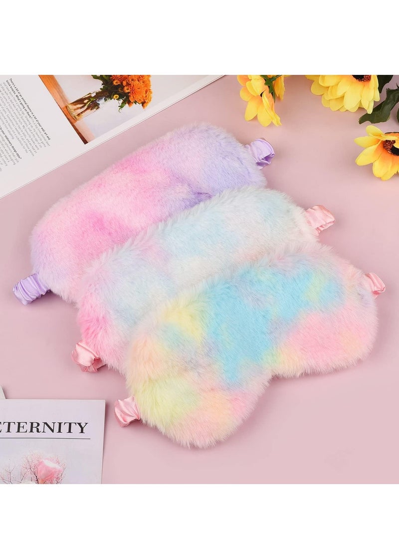 SYOSI - Plush Sleeping Eye Mask Sleeping Masks for Women Soft Fluffy Eye Cover Silk Eye Mask with Elastic Strap Blindfold Sleep Masks for Women Kids Men Family 3 PCS - Image 1
