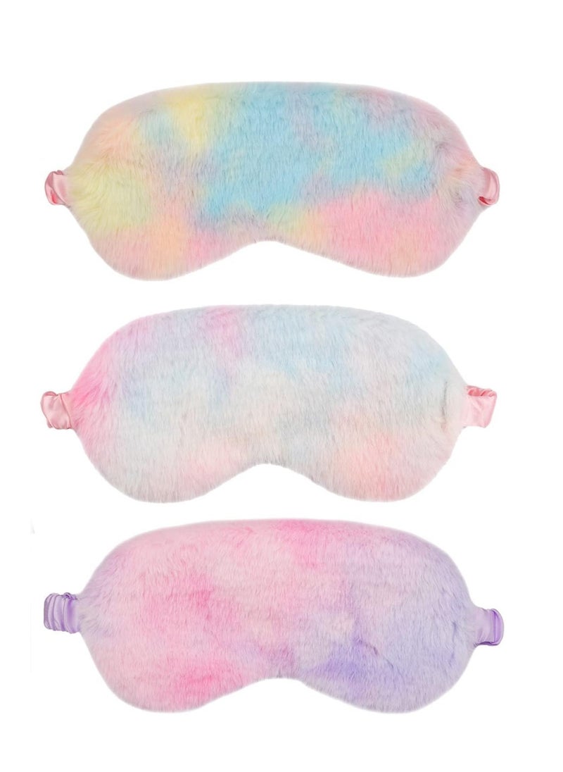 SYOSI - Plush Sleeping Eye Mask Sleeping Masks for Women Soft Fluffy Eye Cover Silk Eye Mask with Elastic Strap Blindfold Sleep Masks for Women Kids Men Family 3 PCS - Image 1