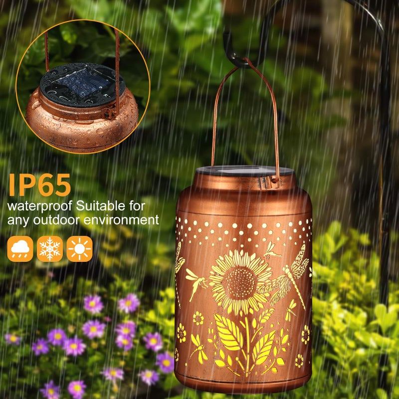 Tepaken Solar Lanterns Outdoor Waterproof Hummingbird Garden Decor Christmas Gifts for Women Mom Grandma Hanging Lights Metal Decoration Outside for Yard, Patio,Backyard,Porch(Dragonfly and Sunflower) - Image 2