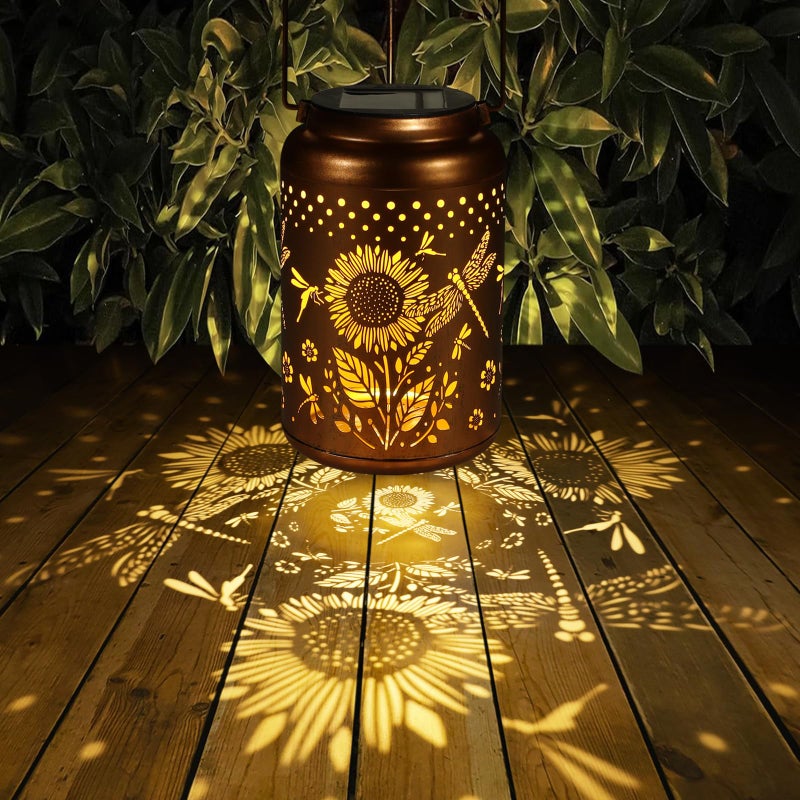 Tepaken Solar Lanterns Outdoor Waterproof Hummingbird Garden Decor Christmas Gifts for Women Mom Grandma Hanging Lights Metal Decoration Outside for Yard, Patio,Backyard,Porch(Dragonfly and Sunflower) - Image 3