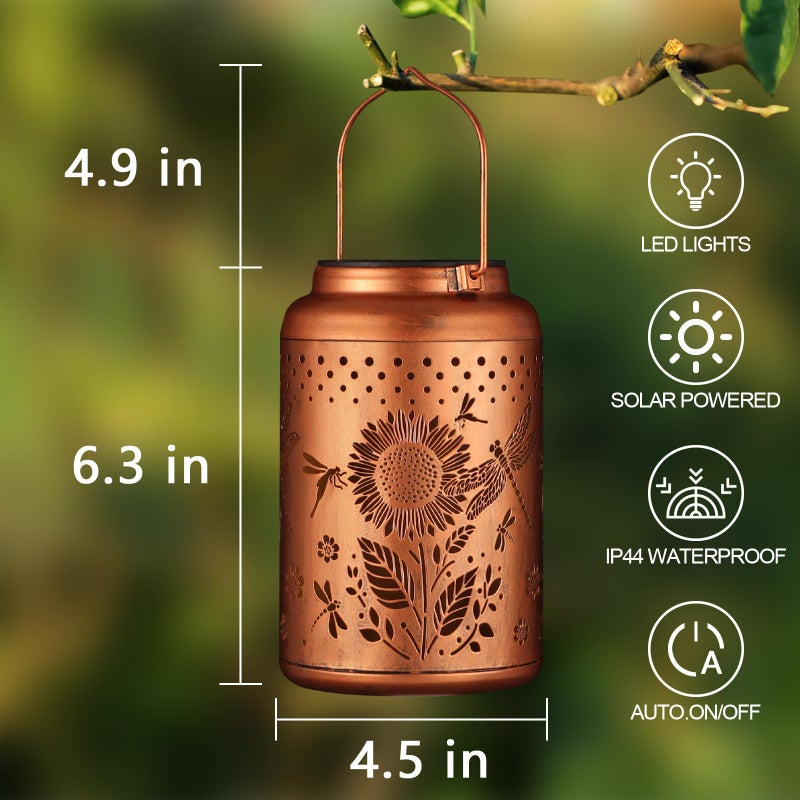 Tepaken Solar Lanterns Outdoor Waterproof Hummingbird Garden Decor Christmas Gifts for Women Mom Grandma Hanging Lights Metal Decoration Outside for Yard, Patio,Backyard,Porch(Dragonfly and Sunflower) - Image 4