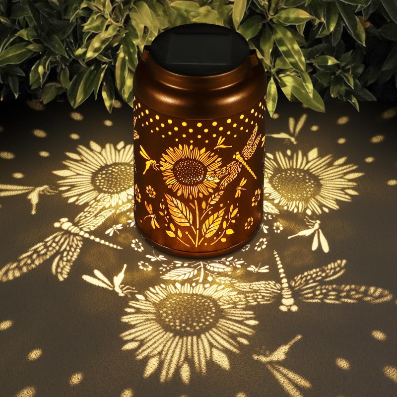 Tepaken Solar Lanterns Outdoor Waterproof Hummingbird Garden Decor Christmas Gifts for Women Mom Grandma Hanging Lights Metal Decoration Outside for Yard, Patio,Backyard,Porch(Dragonfly and Sunflower) - Image 1