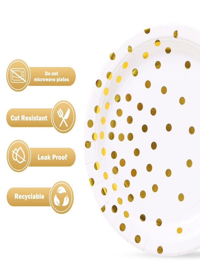 CENLBJ White and Gold Party Supplies, Gold Dot Paper Dessert Plates (50-Count) - Image 4