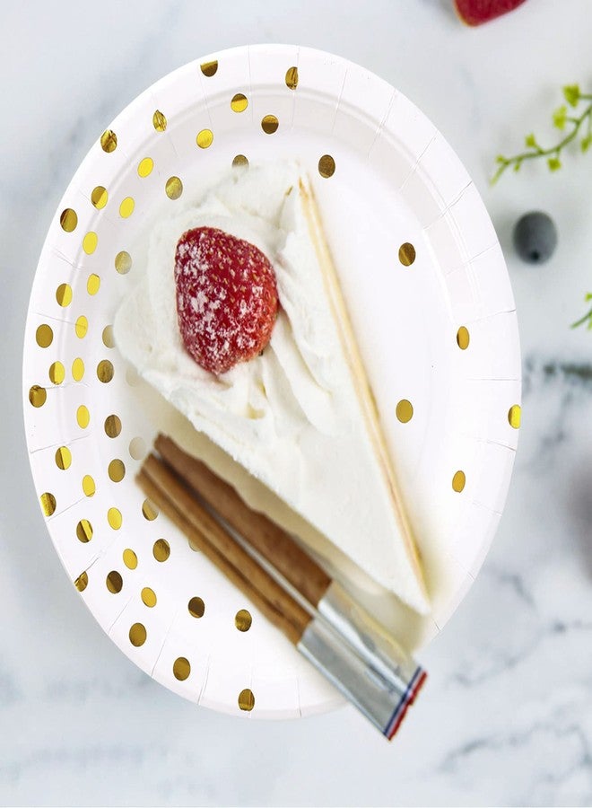 CENLBJ White and Gold Party Supplies, Gold Dot Paper Dessert Plates (50-Count) - Image 5