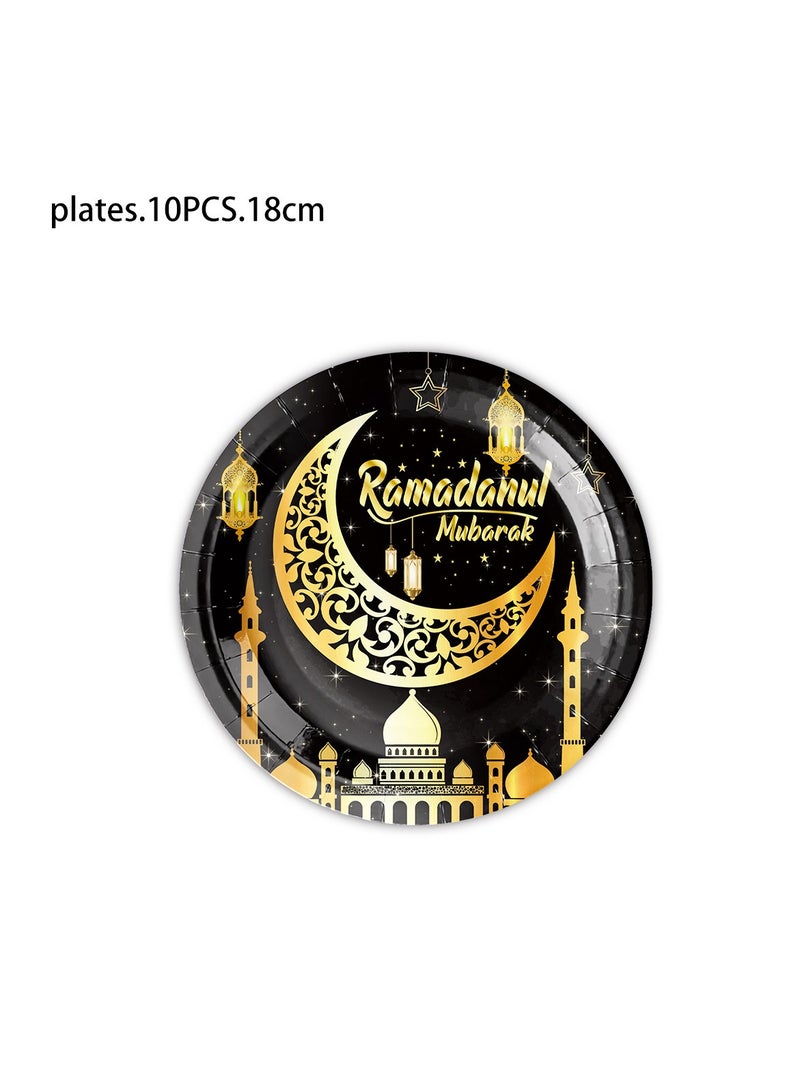 لوازم حفلات رمضان في المنزل إفطار مبارك منديل طاولة باللونين الأسود والذهبي وأطقم أكواب ورقية مزدوجة الطبقة لتزيين حفلات رمضان القابلة للتخلص - Image 5