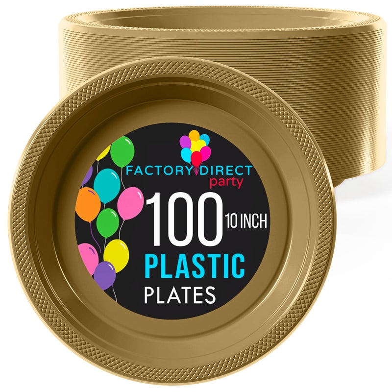 Exquisite Party Solids Gold Plastic Plates For Party 10 Gold Disposable Plates Heavy Duty Supplies 100 Pcs Plastic Dinnerware Sets Heavy Duty 350 GSM Disposable Dinnerware Set